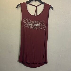 Harley-Davidson Red Asymmetrical Backless Tank Top